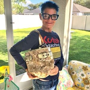 Coach A06S-0498 Small Optic Signature C Metallic Leather Shoulder Bag Tote Purse